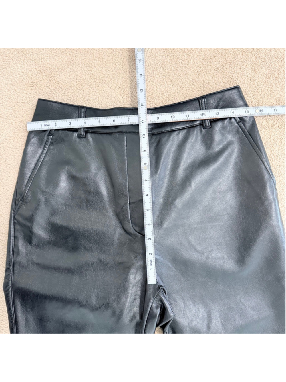 AMERICAN TALL Black Faux Vegan Leather High Rise Pants Women's Size 12 XT - Picture 11 of 13